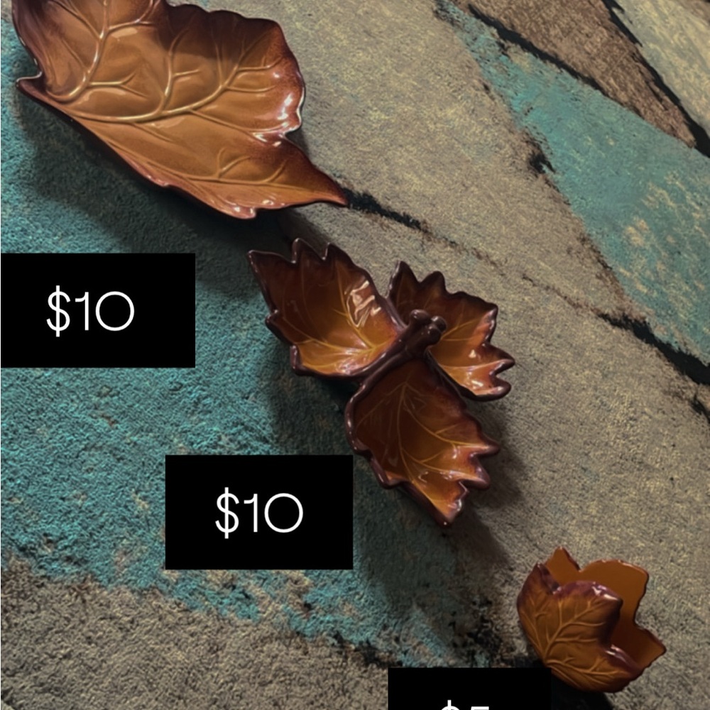 Leaf-Shaped Brown Ceramic Dish Set